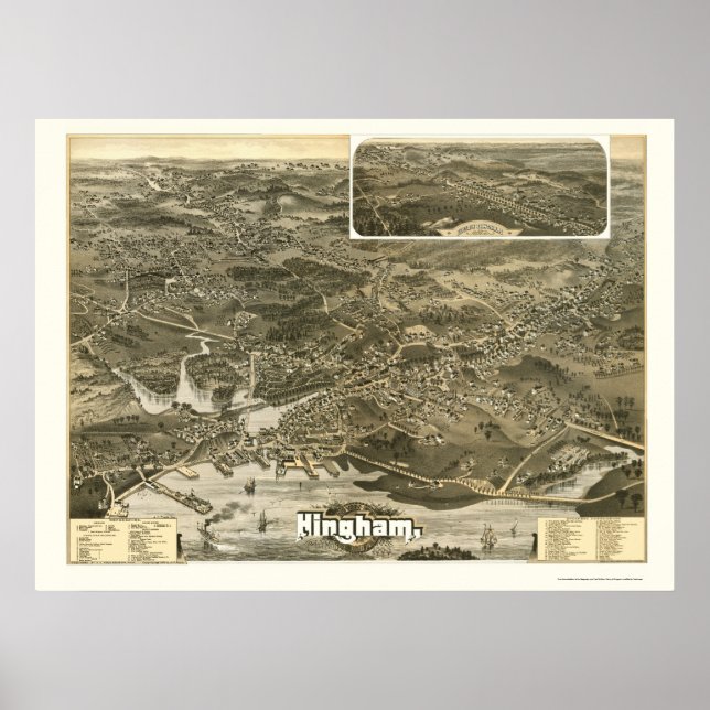 Hingham, MORSA Panoramic Karta - 1885 Poster (Framsidan)