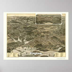 Hingham panorama- karta för MORSOR - 1885 Poster