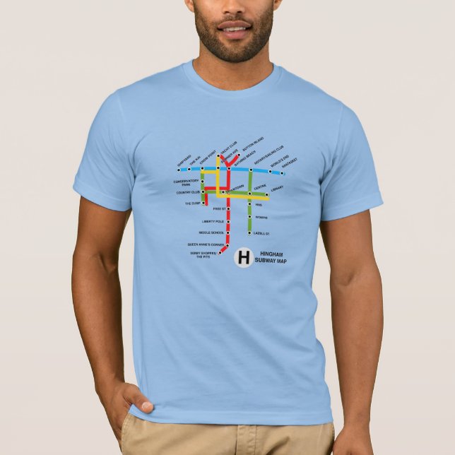 Hingham Tunnelbanan Karta T-Shirt, blått T Shirt (Framsida)