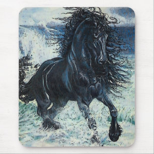 Hingst "för Friesianstorm" svart, cartooned Musmatta