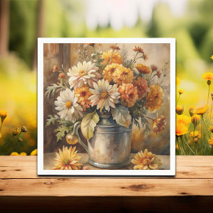 Hink med höstblommor pappersservett