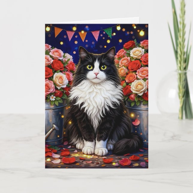 Hinkar, fulla av rosor ,katt  kort (Framsida)