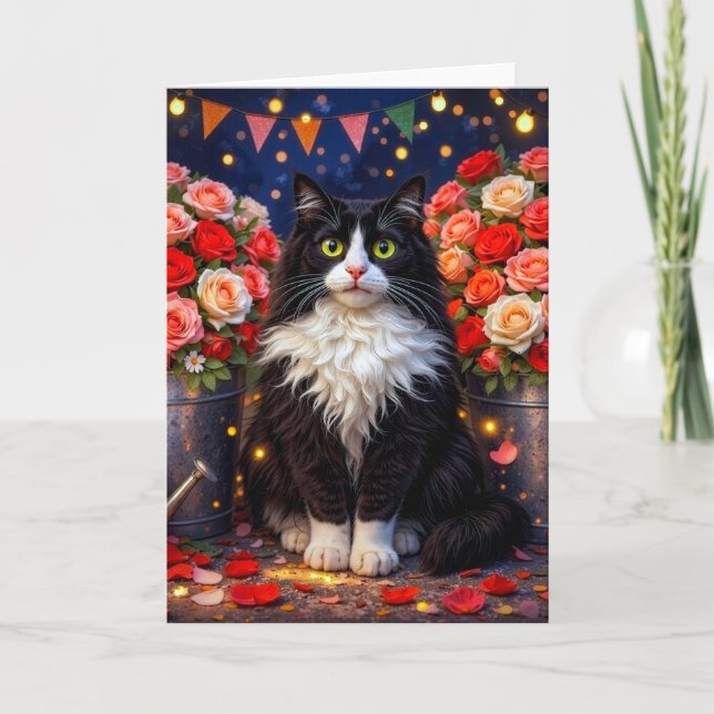 Hinkar med rosor, katt  kort (Framsida)