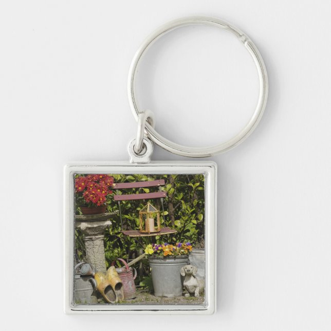 Hinkar, skor och blommor, Zaanse Schans, Fyrkantig Silverfärgad Nyckelring (Framsidan)