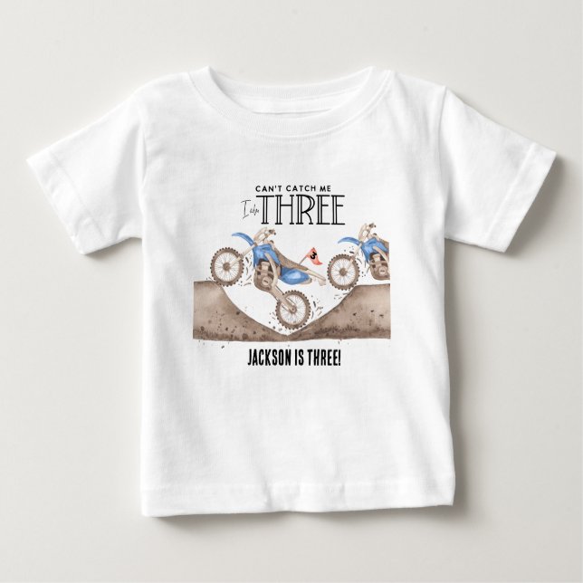 Hinner inte fatt mig Blå Dirt Bike 3-årsdag T Shirt (Framsida)
