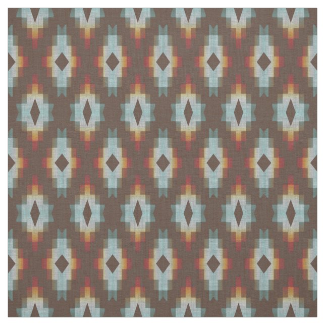 Hip Blue Orange Red Brown Tribal Art Mönster Tyg (Provkarta)