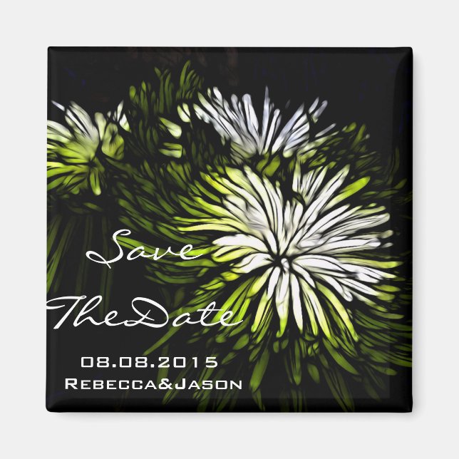 Hip bohemian grönt Chrysanthemum bröllop Magnet (Framsidan)