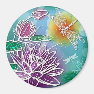Hip Dragonfly Söt Modern sommarkonst Blommigt Magnet