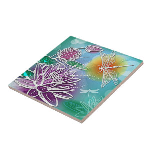Hip Dragonfly Söt Modern Summer Blommigt Art Kakelplatta