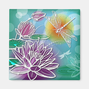 Hip Dragonfly Söt Modern Summer Blommigt Art Magnet