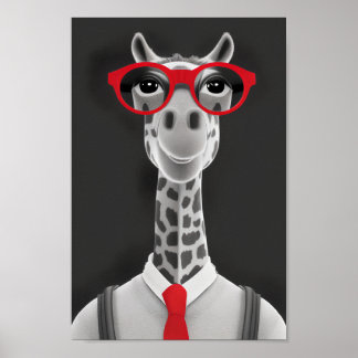 Hip Giraffe Pencil Teckning | Red Necktie Wall Art Poster