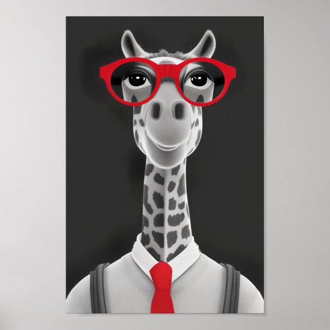 Hip Giraffe Pencil Teckning | Red Necktie Wall Art Poster (Framsidan)