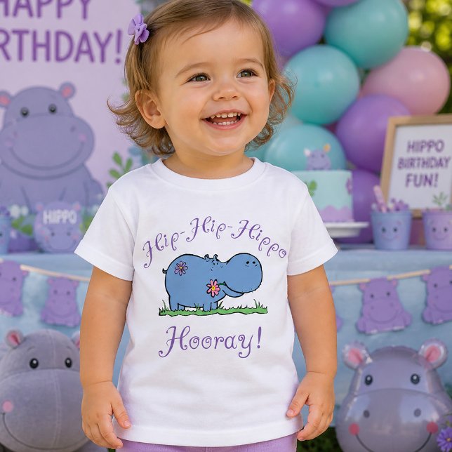 Hip-Hip-Flodhäst Hurra Barnkalas Tröja (Hip-Hip-Hippo Hooray Kids Birthday Baby T-Shirt)
