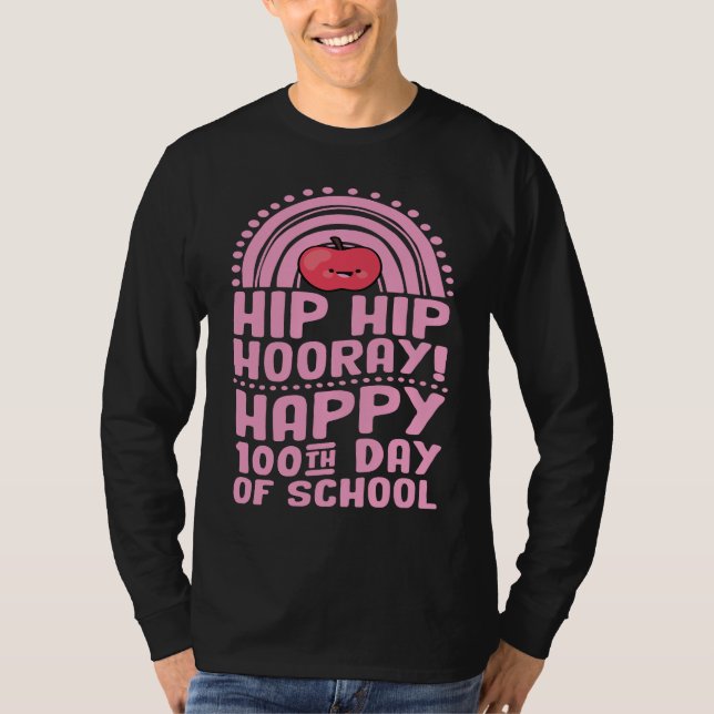 Hip Hip Hooray Happy 100th Day of School Bohemian T Shirt (Framsida)