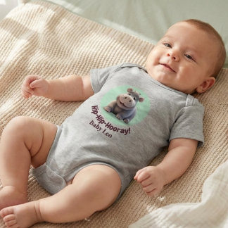 "Hip-Hip-Hooray!" Hippo Personalized Baby Bodysuit T Shirt