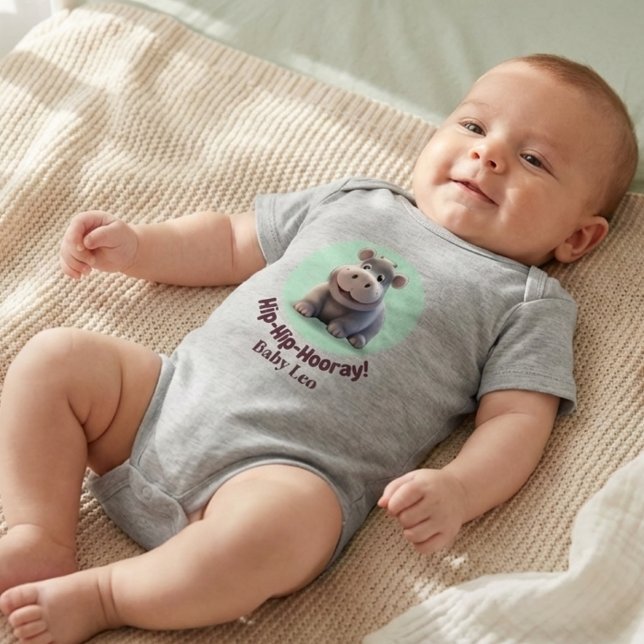 "Hip-Hip-Hooray!" Hippo Personalized Baby Bodysuit T Shirt (Skapare uppladdad)