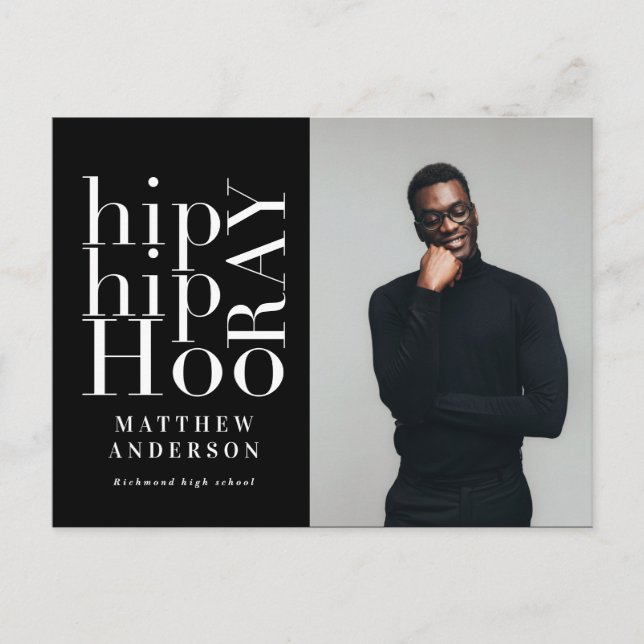 Hip hip hooray photo graduation party invite helg vykort (Framsida)