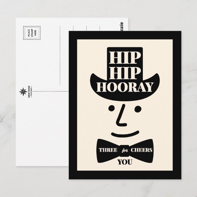 Hip Hip Hurra Tre Hurra för Dig Typografi Vykort (Fram/baksida)