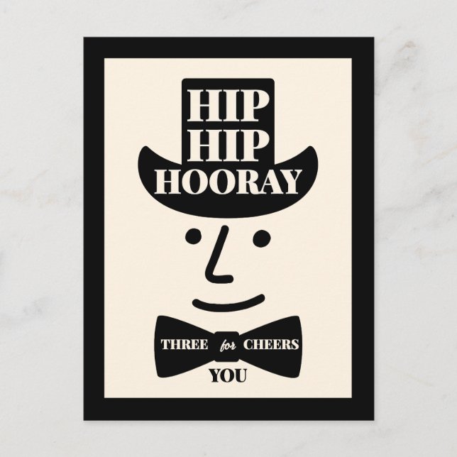 Hip Hip Hurra Tre Hurra för Dig Typografi Vykort (Framsida)