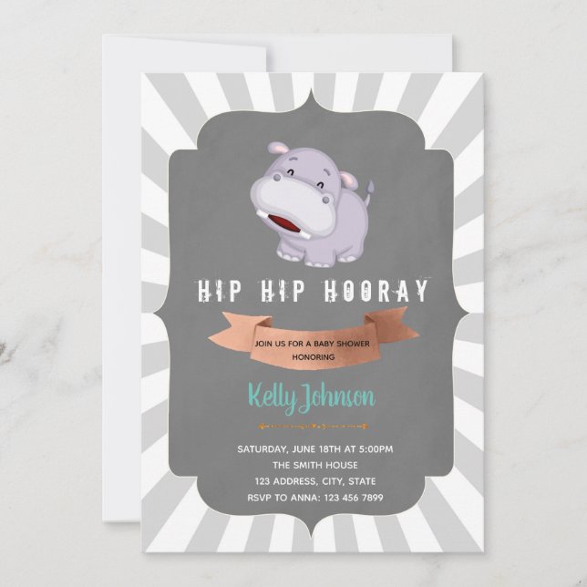 Hip hippo hooray baby dusch inbjudan (Framsida)