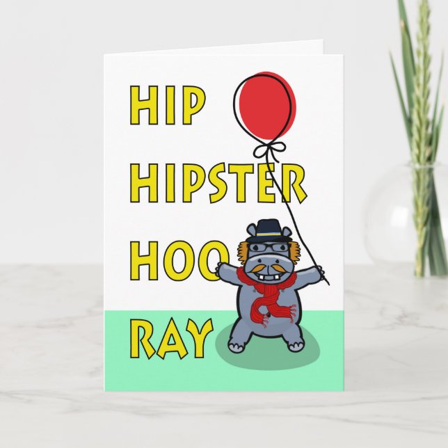 Hip Hipster Hooray Birthday, Hippo Kort (Framsida)