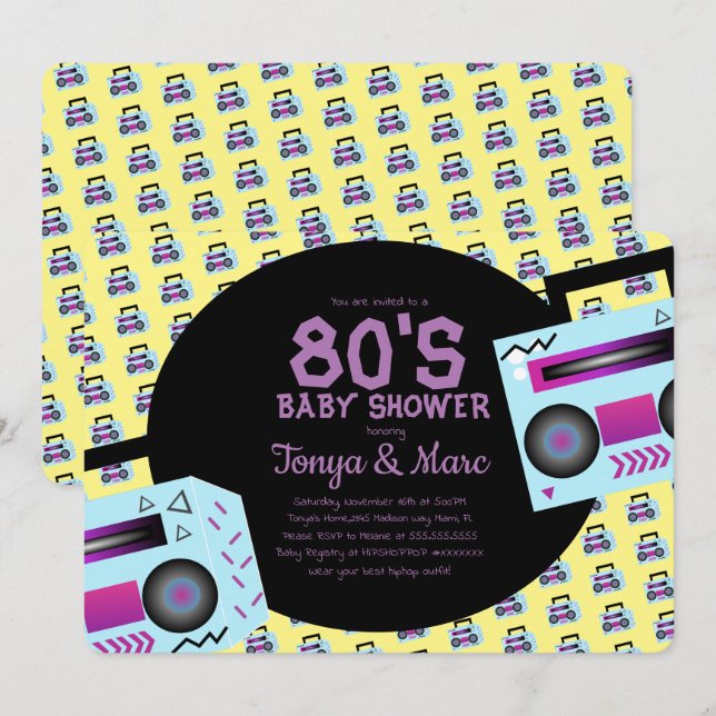 Hip Hop Baby Shower Party Musik Inbjudan (Fram/baksida)