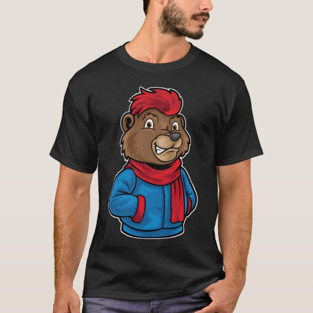 Hip Hop Bear Funky Urban Cartoon Illustration retr T Shirt (Framsida)