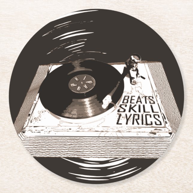 HIP HOP BEATS SKILL LYRICS PÅ DEN TURNTABLA PAPPRA UNDERLÄGG PAPPER RUND (Framsidan)