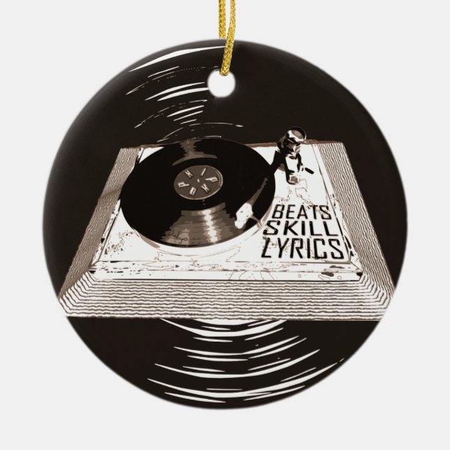 HIP HOP BEATS SKILL LYRICS PÅ TURNTABELLEN JULGRANSPRYDNAD KERAMIK (Framsidan)