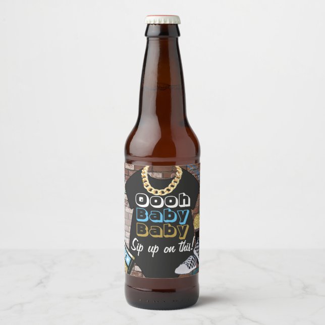 Hip hop {Boy} Flaska-etiketter för babyskor Ölflaska Etikett (Framsida)