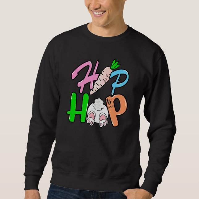 Hip hop Bunny Cute Påsk Apparel Lång Ärmad Tröja (Framsida)