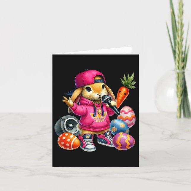 Hip hop Bunny Påskägg Microphone Vibe Kort (Framsida)