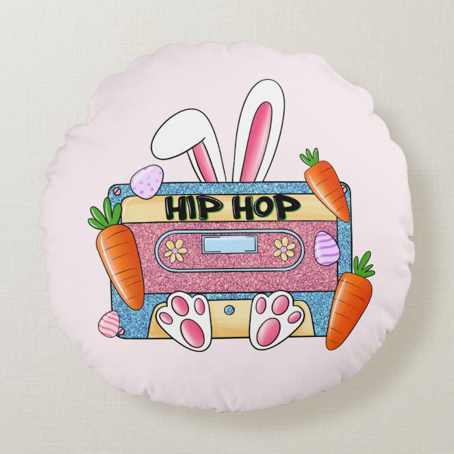 Hip hop Cassette Tape Bunny Rund Kudde (Framsidan)