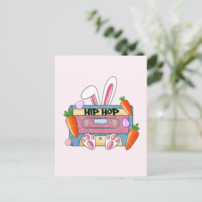 Hip hop Cassette Tape Bunny Vykort (Stående Fram)