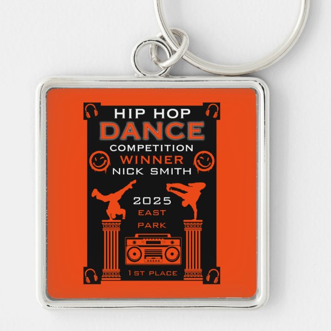 Hip hop Dance Konkurrens Fyrkantig Silverfärgad Nyckelring (Framsidan)