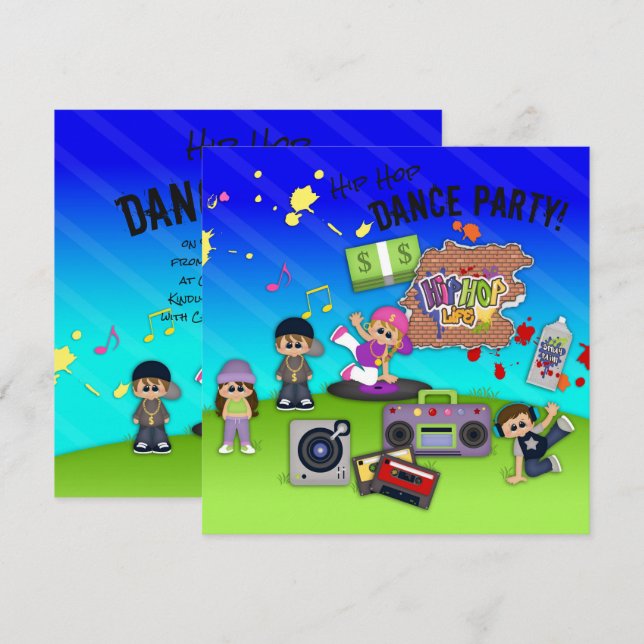 Hip hop Dance Life Barn Party Inbjudan (Fram/baksida)