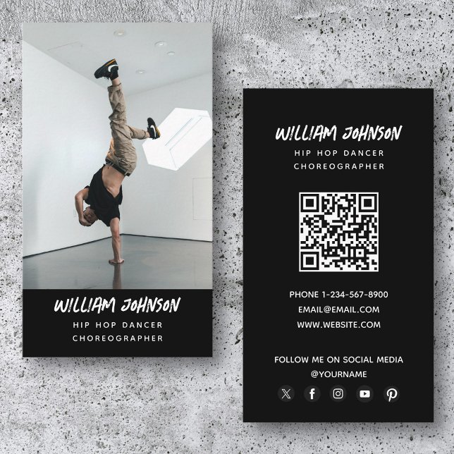 Hip hop Dancer Modern Photo Social Media QR-kod Visitkort (Hip Hop Dancer Modern Photo Social Media QR Code Business Card)