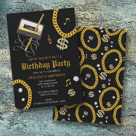 Hip Hop Gold Chain Cassette 80's 90's Birthday Inbjudningar