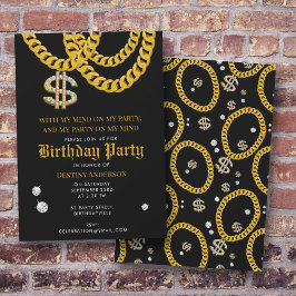 Hip Hop Gold Cuban Link Chain 90's Birthday Party Inbjudningar