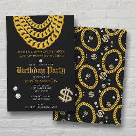 Hip Hop Gold Cuban Link Chain 90's Birthday Party Inbjudningar