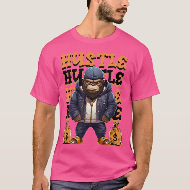 Hip hop Gorilla Hustle Money Ape Streetwear Animal T Shirt (Framsida)