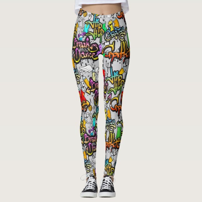 Hip hop Graffiti Mönster Leggings (Framsida)