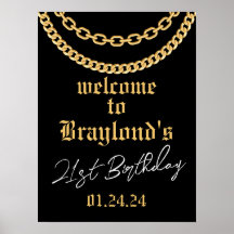 Hip Hop Guld Kubansk Länk Kedja Välkomstskylt Post