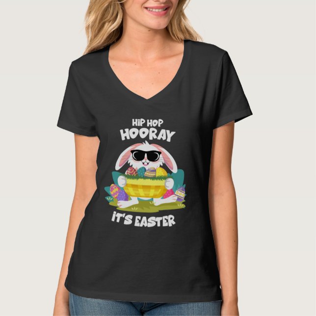 Hip Hop Hooray Easter Bunny Egg Hunt Happy Spring  T Shirt (Framsida)
