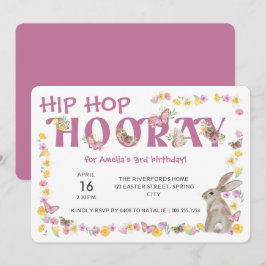 Hip hop Hooray Girl's Birthday Bunny and Butterfly Inbjudningar