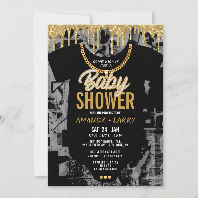 Hip Hop Kedja Baby Shower Inbjudan (Framsida)