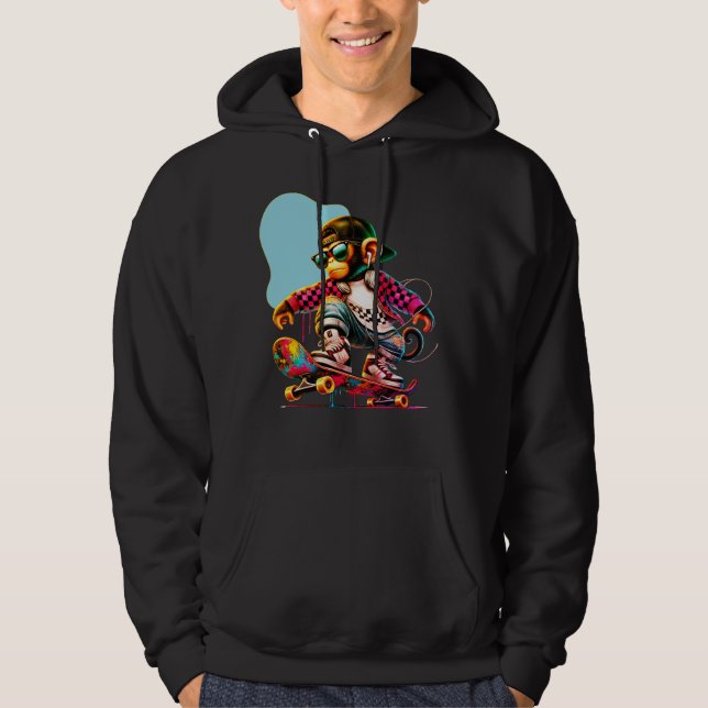 Hip-Hop Monkey on Wheels: Bold Streetwear for Tren Hoodie (Framsida)