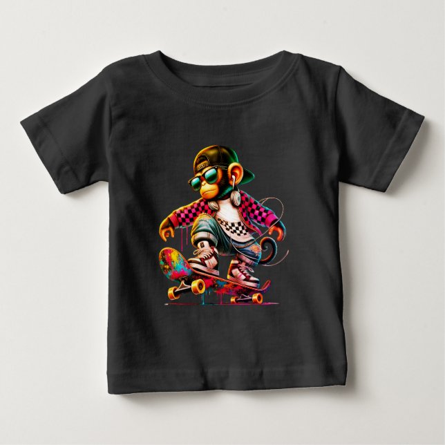 Hip-Hop Monkey on Wheels: Bold Streetwear for Tren T Shirt (Framsida)