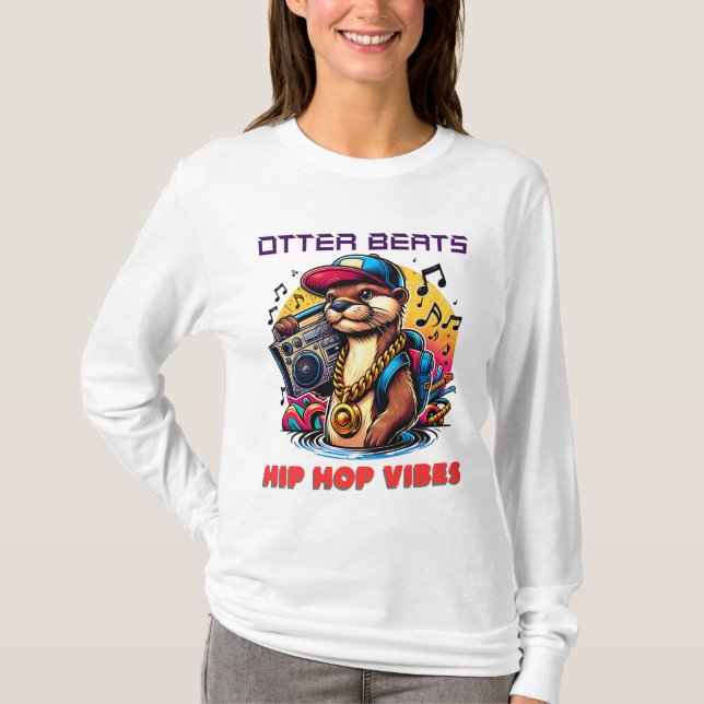 Hip hop Otter med Boombox Vibes T Shirt (Framsida)