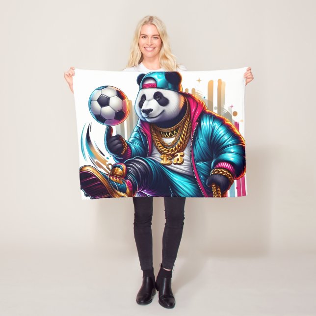 Hip Hop Panda Fotboll Sommar Sport Fleecefilt (På plats)